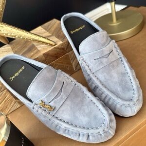 Sz39 Saint Laurent Le Loafer Grey Suede Mules Slides